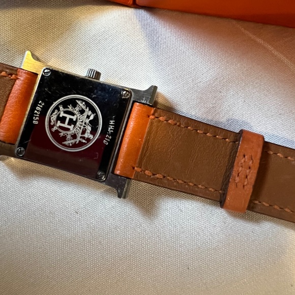 Hermes Heure H Orange Leather Watch With Box - Picture 2 of 7